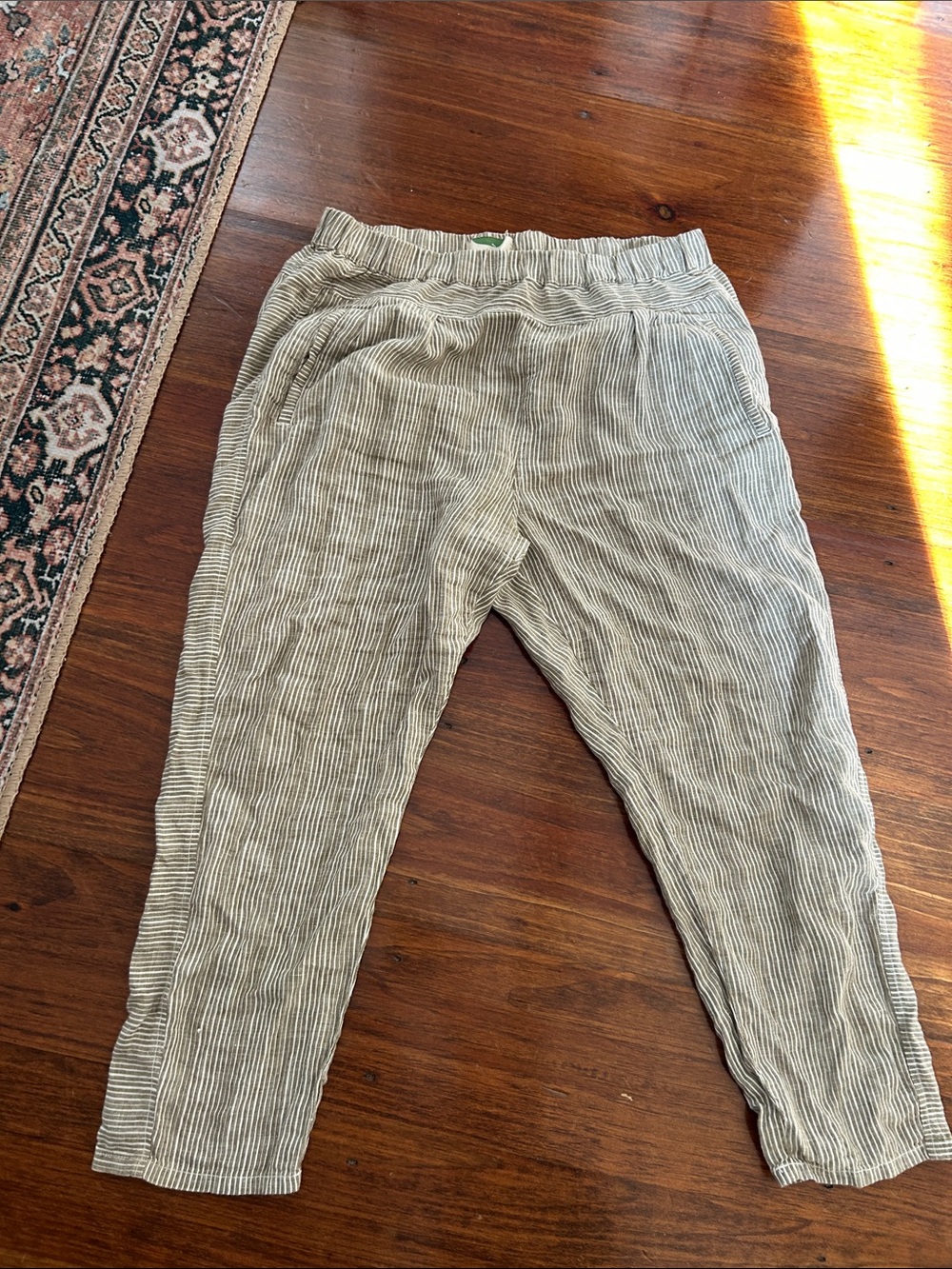 Anthropologie Gray and White Striped Elastic-Waist Joggers